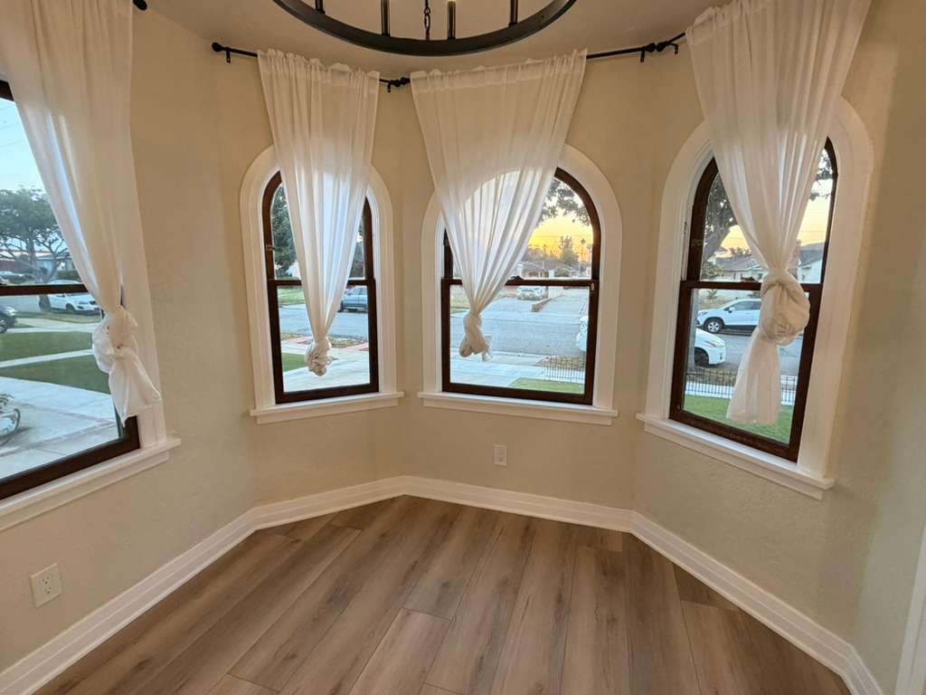 Sunlit clean room with wide windows