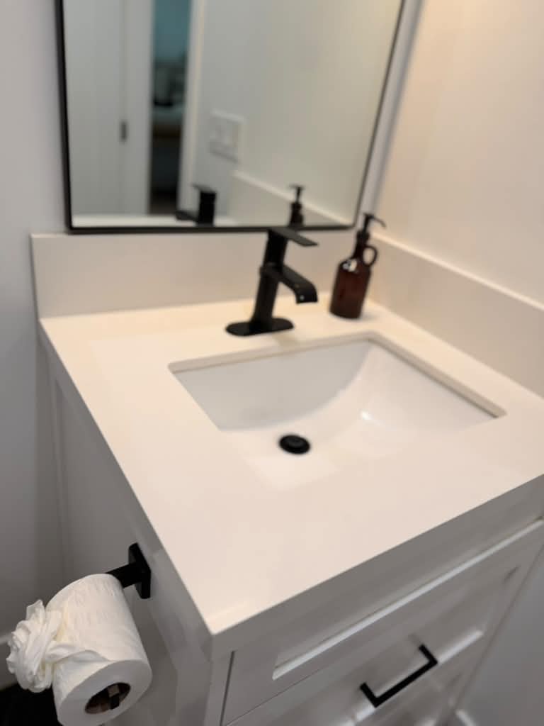 Bright bathroom sink after professional cleaning
